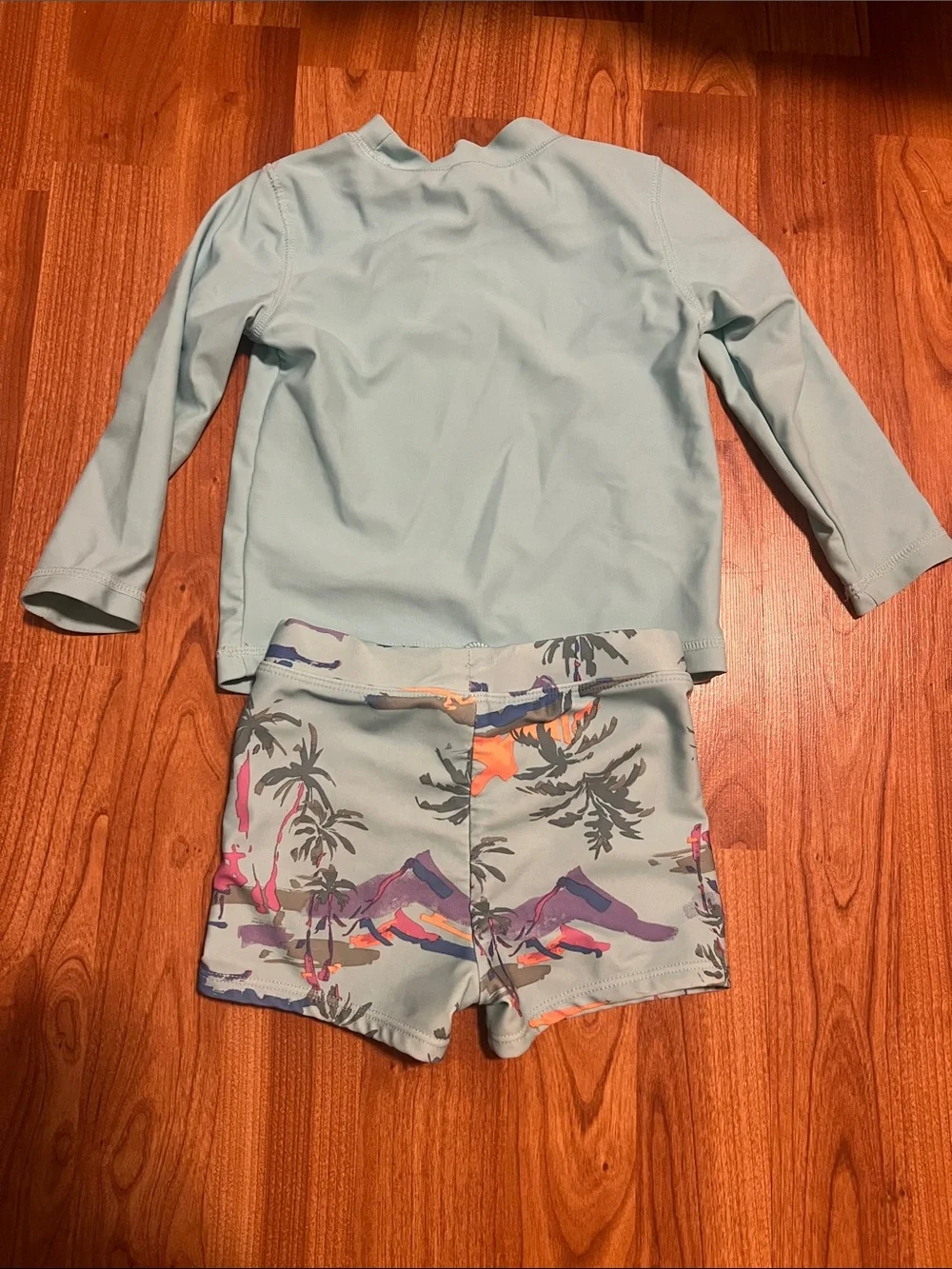 OshKosh B'gosh Light Seafoam 'Summer Vibes' Rash Guard Set with Tropical Print